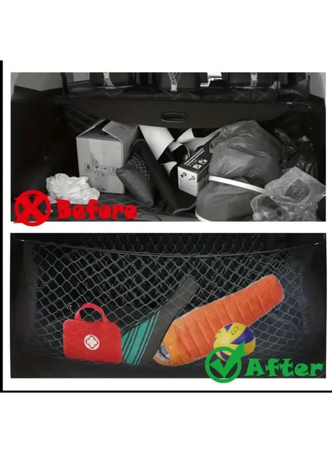 Black Car Trunk Storage Net Organizer Universal Fit Durable Cargo Net with Hooks for SUVs Sedans Hatchbacks - Image 4
